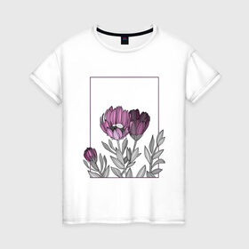 Женская футболка хлопок с принтом Цветы с тонкими линиями в Кировске, 100% хлопок | прямой крой, круглый вырез горловины, длина до линии бедер, слегка спущенное плечо | графика | линии | рамка | растение | ртуть | цветы