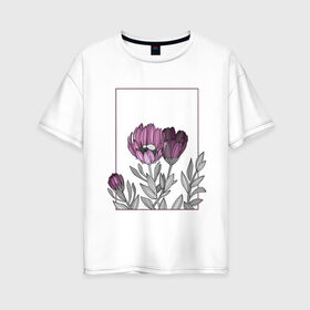Женская футболка хлопок Oversize с принтом Цветы с тонкими линиями в Кировске, 100% хлопок | свободный крой, круглый ворот, спущенный рукав, длина до линии бедер
 | графика | линии | рамка | растение | ртуть | цветы