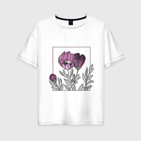 Женская футболка хлопок Oversize с принтом Цветы в рамке в Кировске, 100% хлопок | свободный крой, круглый ворот, спущенный рукав, длина до линии бедер
 | графика | линии | рамка | растение | ртуть | цветы