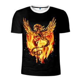 Мужская футболка 3D спортивная с принтом PHOENIX в Кировске, 100% полиэстер с улучшенными характеристиками | приталенный силуэт, круглая горловина, широкие плечи, сужается к линии бедра | дракон | огонь | птица | феникс
