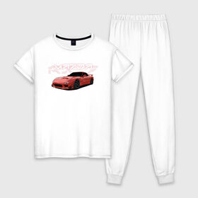 Женская пижама хлопок с принтом Mazda RX-7 в Кировске, 100% хлопок | брюки и футболка прямого кроя, без карманов, на брюках мягкая резинка на поясе и по низу штанин | drift | mazda | mazda rx7 | rotary | rx 7 | stance