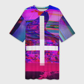 Платье-футболка 3D с принтом Cross в Кировске,  |  | abstraction | color | cross | eye | glitch | neon | vanguard | view | абстракция | авангард | взгляд | глаз | глитч | крест | неон | цвет