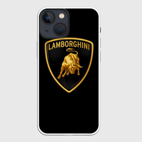 Чехол для iPhone 13 mini с принтом Lamborghini в Кировске,  |  | bull | gold lamborghini sign | lamborghini | lamborghini lettering | lamborghini print | lamborghini sign | бык | знак ламборджини | золотой знак ламборджини | ламборджини | надпись ламборджини | принт ламборджини