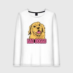 Женский лонгслив хлопок с принтом Bad Doggo в Кировске, 100% хлопок |  | boy | doggy | golden | labrador | retriever | smart | smile | агрессивный | голден | девочка | злобный | золотистый | золотой | лабрадор | мальчик | песель | песик | порода | ретривер | собака | собачка | улыбка | умная | ум