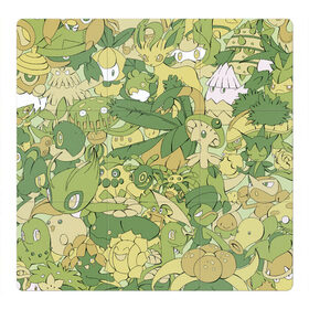Магнитный плакат 3Х3 с принтом Травяные покемоны в Кировске, Полимерный материал с магнитным слоем | 9 деталей размером 9*9 см | pokemon | pokemon go | арт | покемон | покемоны | рисунок