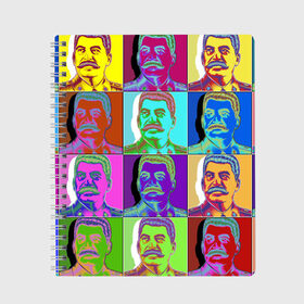 Тетрадь с принтом Stalin pop-art в Кировске, 100% бумага | 48 листов, плотность листов — 60 г/м2, плотность картонной обложки — 250 г/м2. Листы скреплены сбоку удобной пружинной спиралью. Уголки страниц и обложки скругленные. Цвет линий — светло-серый
 | chief | color | eyes | moustache | pop art | stalin | view | взгляд | вождь | глаза | поп  арт | сталин | усы | цвет