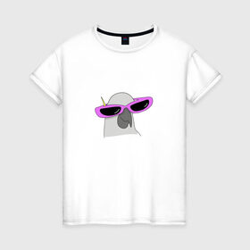 Женская футболка хлопок с принтом Попугай в очках в Кировске, 100% хлопок | прямой крой, круглый вырез горловины, длина до линии бедер, слегка спущенное плечо | mem | мем | мультяшный | персонаж | попугай в очках | прикол | птица | рисунок | смешной попугай | юмор