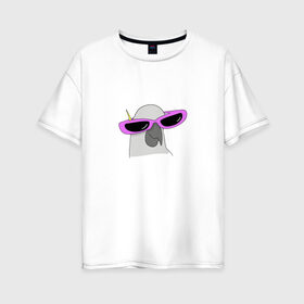 Женская футболка хлопок Oversize с принтом Попугай в очках в Кировске, 100% хлопок | свободный крой, круглый ворот, спущенный рукав, длина до линии бедер
 | mem | мем | мультяшный | персонаж | попугай в очках | прикол | птица | рисунок | смешной попугай | юмор