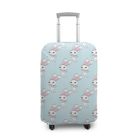 Чехол для чемодана 3D с принтом Милый кролик в Кировске, 86% полиэфир, 14% спандекс | двустороннее нанесение принта, прорези для ручек и колес | арт | белый | зайцы | зайчик | зайчики | заяц | кролик | кролики | рисунок | розовый | синий
