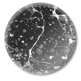 Значок с принтом Черный Мрамор в Кировске,  металл | круглая форма, металлическая застежка в виде булавки | Тематика изображения на принте: абстракция | минимализм | мрамор | рисунок | черный мрамор