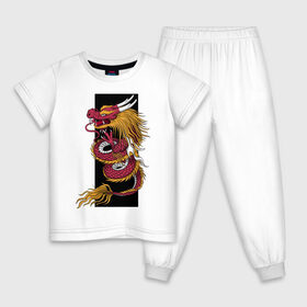 Детская пижама хлопок с принтом Дракон в Кировске, 100% хлопок |  брюки и футболка прямого кроя, без карманов, на брюках мягкая резинка на поясе и по низу штанин
 | дракон | мифология | полоса | существо | фентези