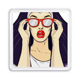 Магнит 55*55 с принтом Монашка в Кировске, Пластик | Размер: 65*65 мм; Размер печати: 55*55 мм | губы | женщина | иллюстрация | монашка | очки | язык