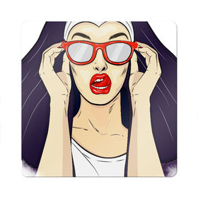 Магнит виниловый Квадрат с принтом Монашка в Кировске, полимерный материал с магнитным слоем | размер 9*9 см, закругленные углы | губы | женщина | иллюстрация | монашка | очки | язык