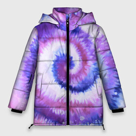 Женская зимняя куртка 3D с принтом TIE-DYE PURPLE в Кировске, верх — 100% полиэстер; подкладка — 100% полиэстер; утеплитель — 100% полиэстер | длина ниже бедра, силуэт Оверсайз. Есть воротник-стойка, отстегивающийся капюшон и ветрозащитная планка. 

Боковые карманы с листочкой на кнопках и внутренний карман на молнии | Тематика изображения на принте: dye | multicolor | tie | trend | акварель | брызги | градиент | дай | колор | краски | красочная | мульти | потёки | пятна | радуга | радужная | тай | тайдай | текстура | тренд | хиппи