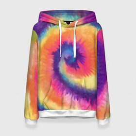 Женская толстовка 3D с принтом TIE-DYE MULTICOLOR в Кировске, 100% полиэстер  | двухслойный капюшон со шнурком для регулировки, мягкие манжеты на рукавах и по низу толстовки, спереди карман-кенгуру с мягким внутренним слоем. | dye | multicolor | tie | trend | акварель | брызги | градиент | дай | колор | краски | красочная | мульти | потёки | пятна | радуга | радужная | тай | тайдай | текстура | тренд | хиппи