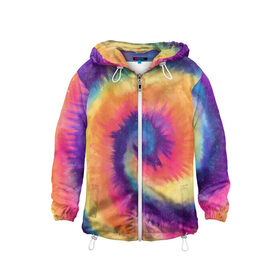 Детская ветровка 3D с принтом TIE-DYE MULTICOLOR в Кировске, 100% полиэстер | подол и капюшон оформлены резинкой с фиксаторами, по бокам два кармана без застежек, один потайной карман на груди | dye | multicolor | tie | trend | акварель | брызги | градиент | дай | колор | краски | красочная | мульти | потёки | пятна | радуга | радужная | тай | тайдай | текстура | тренд | хиппи