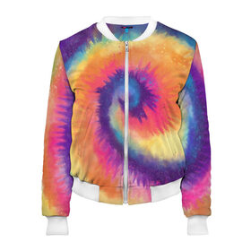 Женский бомбер 3D с принтом TIE-DYE MULTICOLOR в Кировске, 100% полиэстер | застегивается на молнию, по бокам два кармана без застежек, мягкие манжеты, по низу бомбера и на воротнике — эластичная резинка | Тематика изображения на принте: dye | multicolor | tie | trend | акварель | брызги | градиент | дай | колор | краски | красочная | мульти | потёки | пятна | радуга | радужная | тай | тайдай | текстура | тренд | хиппи