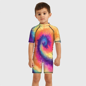 Детский купальный костюм 3D с принтом TIE-DYE MULTICOLOR в Кировске, Полиэстер 85%, Спандекс 15% | застежка на молнии на спине | Тематика изображения на принте: dye | multicolor | tie | trend | акварель | брызги | градиент | дай | колор | краски | красочная | мульти | потёки | пятна | радуга | радужная | тай | тайдай | текстура | тренд | хиппи