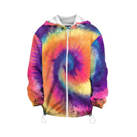 Детская куртка 3D с принтом TIE-DYE MULTICOLOR в Кировске, 100% полиэстер | застежка — молния, подол и капюшон оформлены резинкой с фиксаторами, по бокам — два кармана без застежек, один потайной карман на груди, плотность верхнего слоя — 90 г/м2; плотность флисового подклада — 260 г/м2 | dye | multicolor | tie | trend | акварель | брызги | градиент | дай | колор | краски | красочная | мульти | потёки | пятна | радуга | радужная | тай | тайдай | текстура | тренд | хиппи