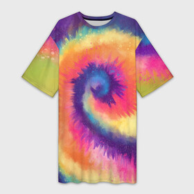 Платье-футболка 3D с принтом TIE DYE MULTICOLOR в Кировске,  |  | dye | multicolor | tie | trend | акварель | брызги | градиент | дай | колор | краски | красочная | мульти | потёки | пятна | радуга | радужная | тай | тайдай | текстура | тренд | хиппи