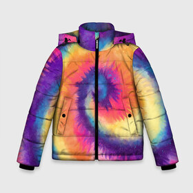 Зимняя куртка для мальчиков 3D с принтом TIE-DYE MULTICOLOR в Кировске, ткань верха — 100% полиэстер; подклад — 100% полиэстер, утеплитель — 100% полиэстер | длина ниже бедра, удлиненная спинка, воротник стойка и отстегивающийся капюшон. Есть боковые карманы с листочкой на кнопках, утяжки по низу изделия и внутренний карман на молнии. 

Предусмотрены светоотражающий принт на спинке, радужный светоотражающий элемент на пуллере молнии и на резинке для утяжки | Тематика изображения на принте: dye | multicolor | tie | trend | акварель | брызги | градиент | дай | колор | краски | красочная | мульти | потёки | пятна | радуга | радужная | тай | тайдай | текстура | тренд | хиппи