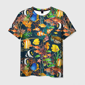 Мужская футболка 3D с принтом Морской мир в Кировске, 100% полиэфир | прямой крой, круглый вырез горловины, длина до линии бедер | абстракция | аквариум | вода | водный мир | линия | море | нейтральная | океан | рыба | рыбки | рыбы | текстуры | узоры