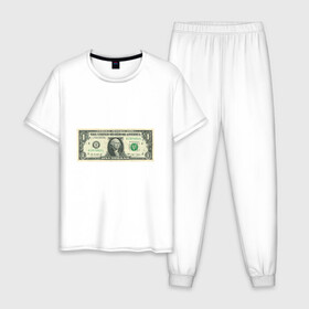 Мужская пижама хлопок с принтом One dollar в Кировске, 100% хлопок | брюки и футболка прямого кроя, без карманов, на брюках мягкая резинка на поясе и по низу штанин
 | Тематика изображения на принте: bill | dollar | one | богатство | деньги | доллары | монеты | один | сша