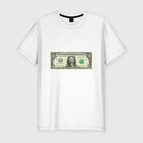 Мужская футболка хлопок Slim с принтом One dollar в Кировске, 92% хлопок, 8% лайкра | приталенный силуэт, круглый вырез ворота, длина до линии бедра, короткий рукав | bill | dollar | one | богатство | деньги | доллары | монеты | один | сша