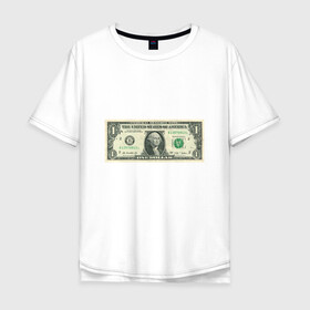 Мужская футболка хлопок Oversize с принтом One dollar в Кировске, 100% хлопок | свободный крой, круглый ворот, “спинка” длиннее передней части | Тематика изображения на принте: bill | dollar | one | богатство | деньги | доллары | монеты | один | сша