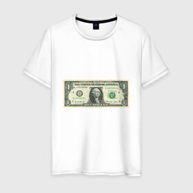 Мужская футболка хлопок с принтом One dollar в Кировске, 100% хлопок | прямой крой, круглый вырез горловины, длина до линии бедер, слегка спущенное плечо. | Тематика изображения на принте: bill | dollar | one | богатство | деньги | доллары | монеты | один | сша