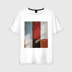 Женская футболка хлопок Oversize с принтом шкафчики в Кировске, 100% хлопок | свободный крой, круглый ворот, спущенный рукав, длина до линии бедер
 | метал | минимализм | простота | шкафчики | ячейки