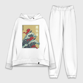 Женский костюм хлопок Oversize с принтом Dragons Surfing в Кировске,  |  | big | great | hokusai | japan | japanese | kanagawa | kanji | retrowave | style | wave | большая | вапорвейв | великая | волна | дракон | дракончики | драконы | иероглифы | канагава | кандзи | паровая волна | ретровейв | серф | серфиг | стил