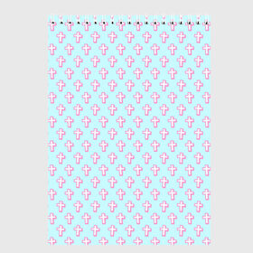 Скетчбук с принтом Розовые крестики в Кировске, 100% бумага
 | 48 листов, плотность листов — 100 г/м2, плотность картонной обложки — 250 г/м2. Листы скреплены сверху удобной пружинной спиралью | арт | белый | готика | крест | крестики | кресты | рисунок | розовый | синий