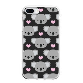 Чехол для iPhone 7Plus/8 Plus матовый с принтом Мордочки коал в Кировске, Силикон | Область печати: задняя сторона чехла, без боковых панелей | арт | коал | коала | коалы | любовь | медведь | медвежонок | мордочка | мордочки | рисунок | сердечки | сердце | серый | тёмный | чёрный