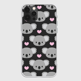 Чехол для iPhone 12 Pro Max с принтом Мордочки коал в Кировске, Силикон |  | арт | коал | коала | коалы | любовь | медведь | медвежонок | мордочка | мордочки | рисунок | сердечки | сердце | серый | тёмный | чёрный