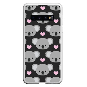 Чехол для Samsung Galaxy S10 с принтом Мордочки коал в Кировске, Силикон | Область печати: задняя сторона чехла, без боковых панелей | арт | коал | коала | коалы | любовь | медведь | медвежонок | мордочка | мордочки | рисунок | сердечки | сердце | серый | тёмный | чёрный