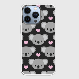 Чехол для iPhone 13 Pro с принтом Мордочки коал в Кировске,  |  | арт | коал | коала | коалы | любовь | медведь | медвежонок | мордочка | мордочки | рисунок | сердечки | сердце | серый | тёмный | чёрный