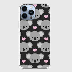 Чехол для iPhone 13 Pro Max с принтом Мордочки коал в Кировске,  |  | арт | коал | коала | коалы | любовь | медведь | медвежонок | мордочка | мордочки | рисунок | сердечки | сердце | серый | тёмный | чёрный