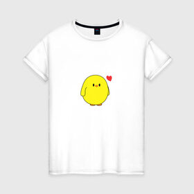 Женская футболка хлопок с принтом Цыпленок в Кировске, 100% хлопок | прямой крой, круглый вырез горловины, длина до линии бедер, слегка спущенное плечо | love | любовь | милый | мультик | птица | птичка | сердечко | утенок | цыпленок