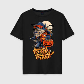 Женская футболка хлопок Oversize с принтом Trick or treat. Хэллоуин в Кировске, 100% хлопок | свободный крой, круглый ворот, спущенный рукав, длина до линии бедер
 | halloween | helloween | trick or treat | монстры | приколы | тыква | ужасы | хеллоуин | хэллоуин
