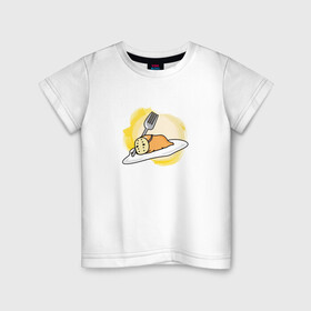 Детская футболка хлопок с принтом Gandetama в Кировске, 100% хлопок | круглый вырез горловины, полуприлегающий силуэт, длина до линии бедер | gudetama | аниме | гудетама | желток | стекающее яйцо | уставшее яйцо | яйца