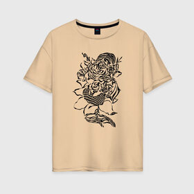 Женская футболка хлопок Oversize с принтом цветы абстракция графика в Кировске, 100% хлопок | свободный крой, круглый ворот, спущенный рукав, длина до линии бедер
 | абстракция | графика | подсолнух | розы | цветы