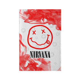 Обложка для паспорта матовая кожа с принтом NIRVANA / НИРВАНА в Кировске, натуральная матовая кожа | размер 19,3 х 13,7 см; прозрачные пластиковые крепления | band | cobain | face | kurt | logo | music | nirvana | rock | rocknroll | группа | кобейн | курт | лого | логотип | музыка | музыкальная | нирвана | рожица | рок | рокнролл | символ