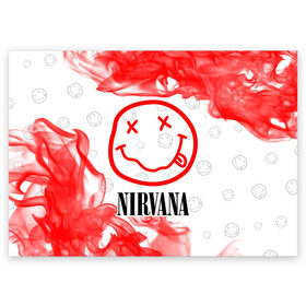 Поздравительная открытка с принтом NIRVANA / НИРВАНА в Кировске, 100% бумага | плотность бумаги 280 г/м2, матовая, на обратной стороне линовка и место для марки
 | band | cobain | face | kurt | logo | music | nirvana | rock | rocknroll | группа | кобейн | курт | лого | логотип | музыка | музыкальная | нирвана | рожица | рок | рокнролл | символ
