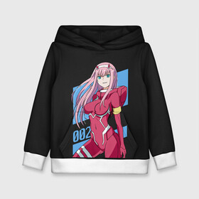 Детская толстовка 3D с принтом ZeroTwo (Darling in the Franx) в Кировске, 100% полиэстер | двухслойный капюшон со шнурком для регулировки, мягкие манжеты на рукавах и по низу толстовки, спереди карман-кенгуру с мягким внутренним слоем | 002 | 02 | ahegao | anime | darling | franx | franxx | girl | girls | in | senpai | the | two | waifu | zero | zerotwo | аниме | ахегао | вайфу | девушка | семпай | сенпай | тян