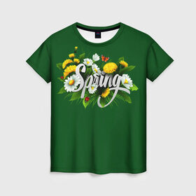 Женская футболка 3D с принтом Весна в Кировске, 100% полиэфир ( синтетическое хлопкоподобное полотно) | прямой крой, круглый вырез горловины, длина до линии бедер | весна | одуванчики | полевые цветы. | ромашки | цветы