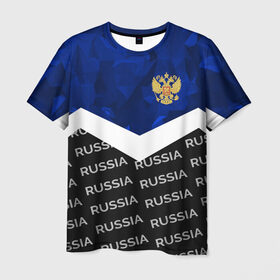 Мужская футболка 3D с принтом RUSSIA | BLUE DIAMOND в Кировске, 100% полиэфир | прямой крой, круглый вырез горловины, длина до линии бедер | russia | sport | герб | империя | имперский | патриот | патриотизм | российская | россия | русский | спорт | страны | флаг | я русский