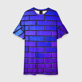Детское платье 3D с принтом Brick в Кировске, 100% полиэстер | прямой силуэт, чуть расширенный к низу. Круглая горловина, на рукавах — воланы | blue | brick | purple | texture | wall | кирпич | кирпичный | синий | стена | текстура | фиолетовый