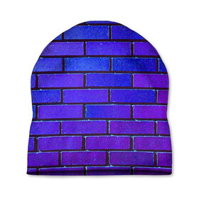 Шапка 3D с принтом Brick в Кировске, 100% полиэстер | универсальный размер, печать по всей поверхности изделия | blue | brick | purple | texture | wall | кирпич | кирпичный | синий | стена | текстура | фиолетовый