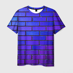 Мужская футболка 3D с принтом Brick в Кировске, 100% полиэфир | прямой крой, круглый вырез горловины, длина до линии бедер | blue | brick | purple | texture | wall | кирпич | кирпичный | синий | стена | текстура | фиолетовый